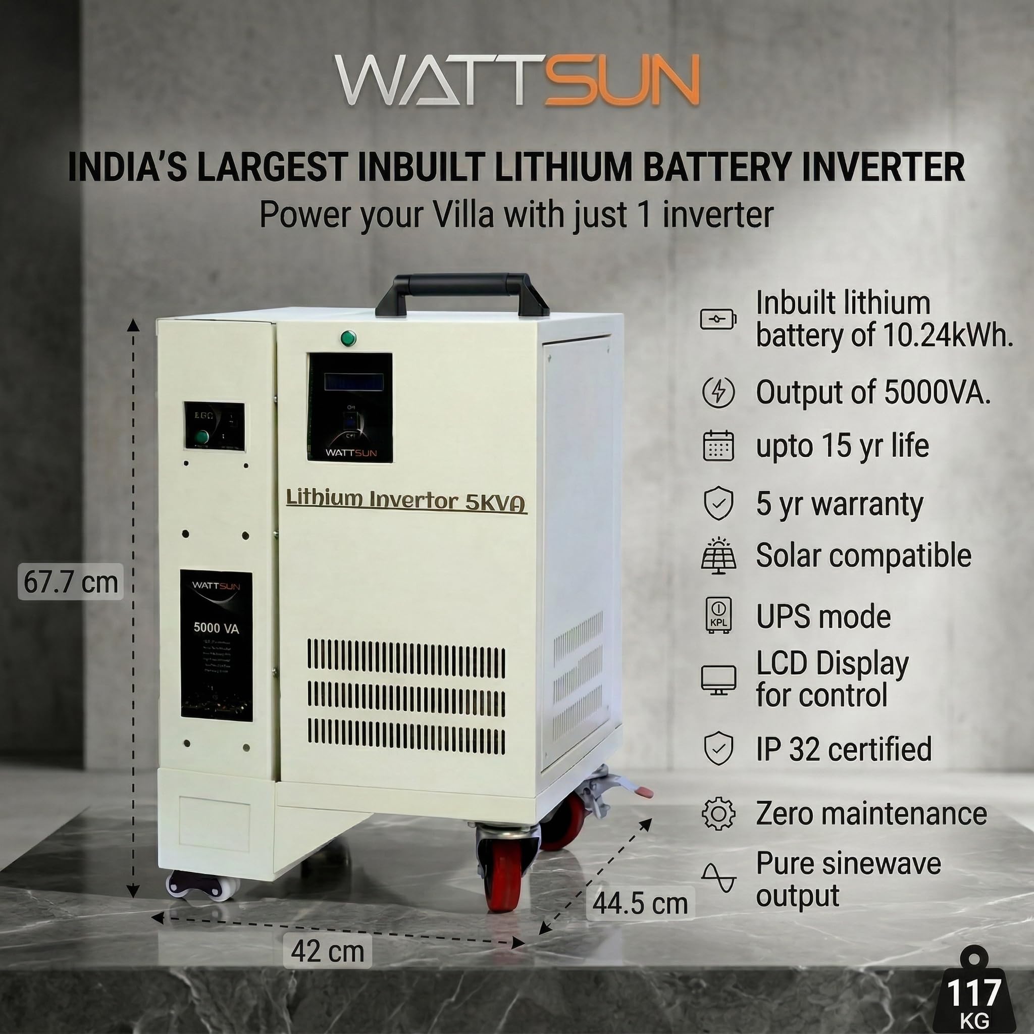 5KVA UPS Portable Lithium Inverter with Inbuilt 200Ah battery, UPS-5000W