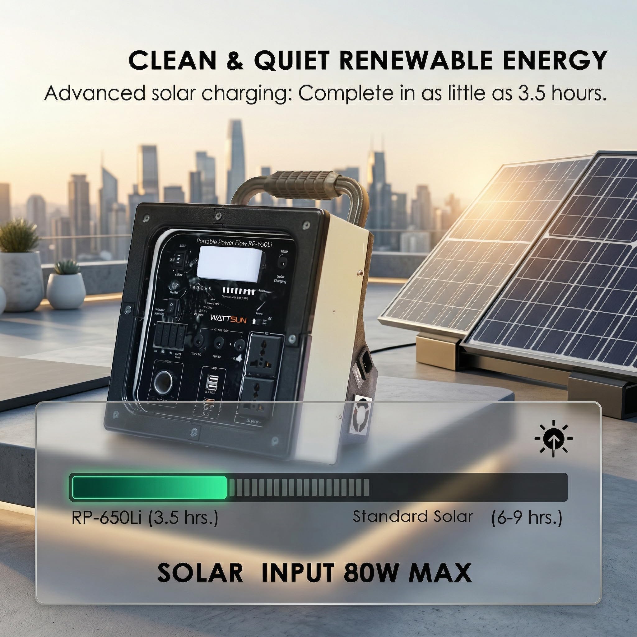 Wattsun 650 WATT Portable Power Station | Inbuilt 268.8 Wh Li-Battery | 10 Output Ports | Weight 5.4 kg | IP 32 Water Protection | 3 years Warranty | Inbuilt 15W Light | For Outdoor Activities & Home