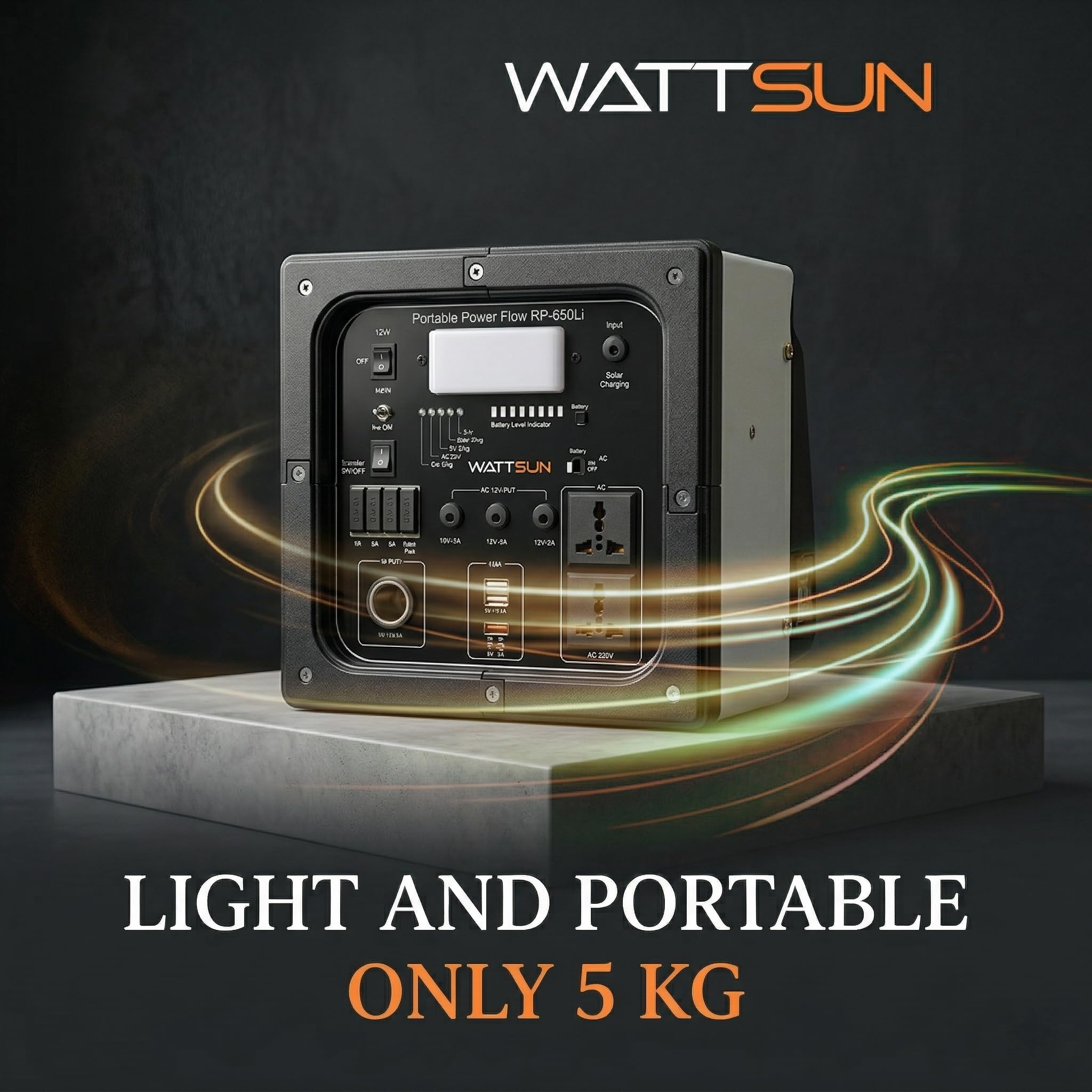 Wattsun 650 WATT Portable Power Station | Inbuilt 268.8 Wh Li-Battery | 10 Output Ports | Weight 5.4 kg | IP 32 Water Protection | 3 years Warranty | Inbuilt 15W Light | For Outdoor Activities & Home